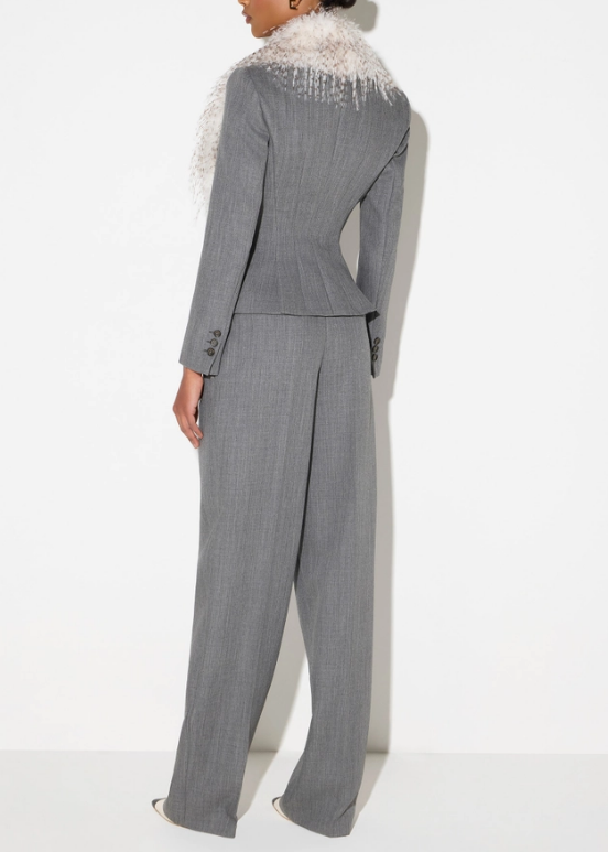 WOOL JACKET WITH FUR-EFFECT COLLAR