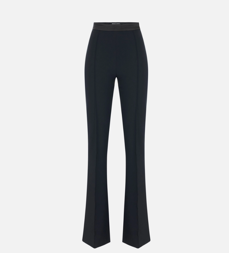 TROUSERS IN DOUBLE LAYER STRETCH CREPE AND SATIN FABRICS