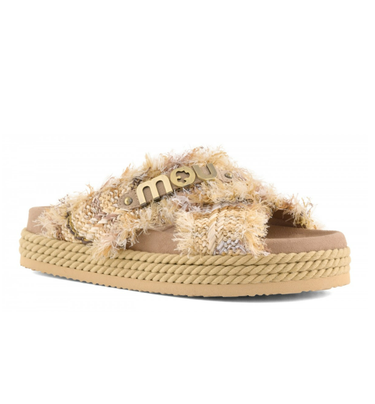 CRISS-CROSS ROPE SANDAL RAFIA<BR/>