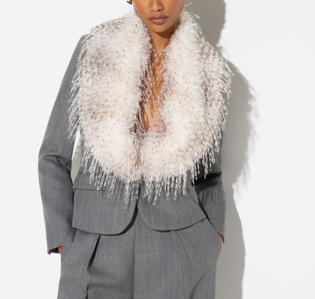 WOOL JACKET WITH FUR-EFFECT COLLAR 