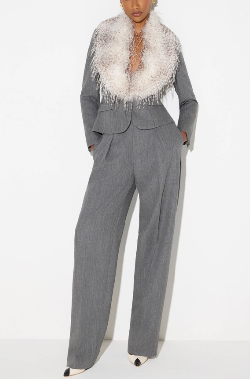 WOOL JACKET WITH FUR-EFFECT COLLAR 