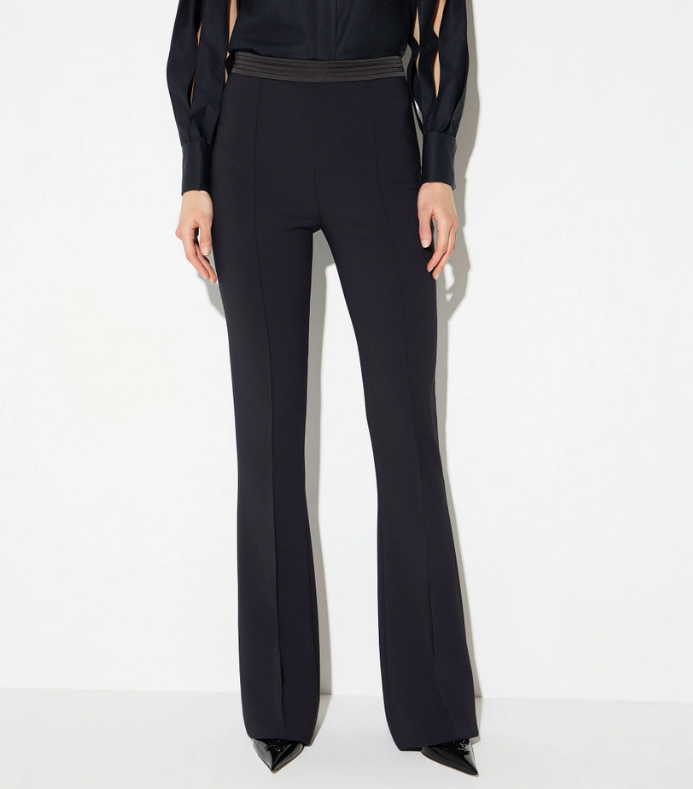 TROUSERS IN DOUBLE LAYER STRETCH CREPE AND SATIN FABRICS 