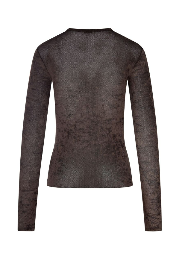 FLOCKED STRETCH TULLE CREW NECK<BR/> 