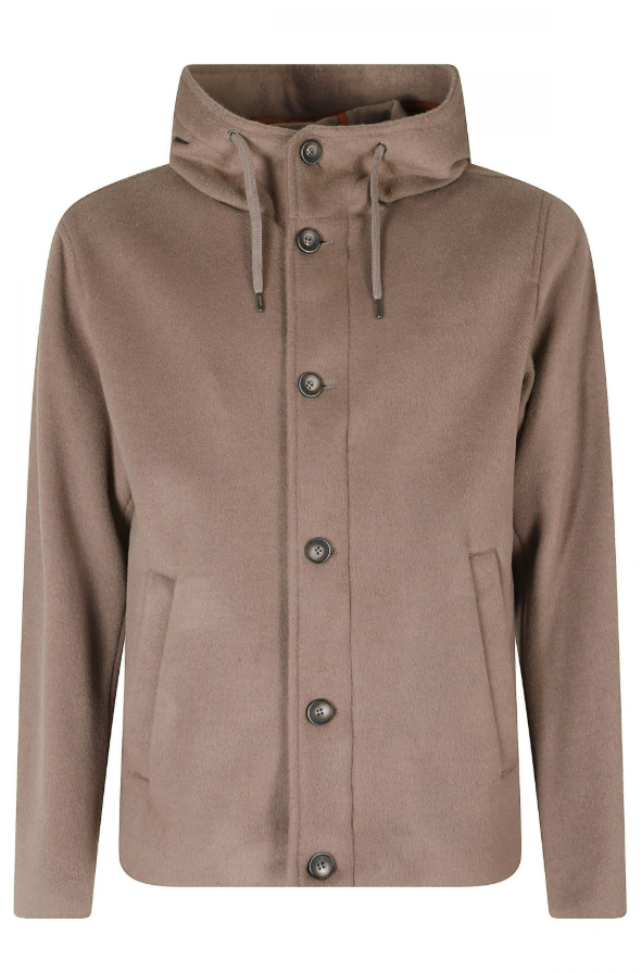 HOODED BUTTON-FASTENING JACKET<BR/> 