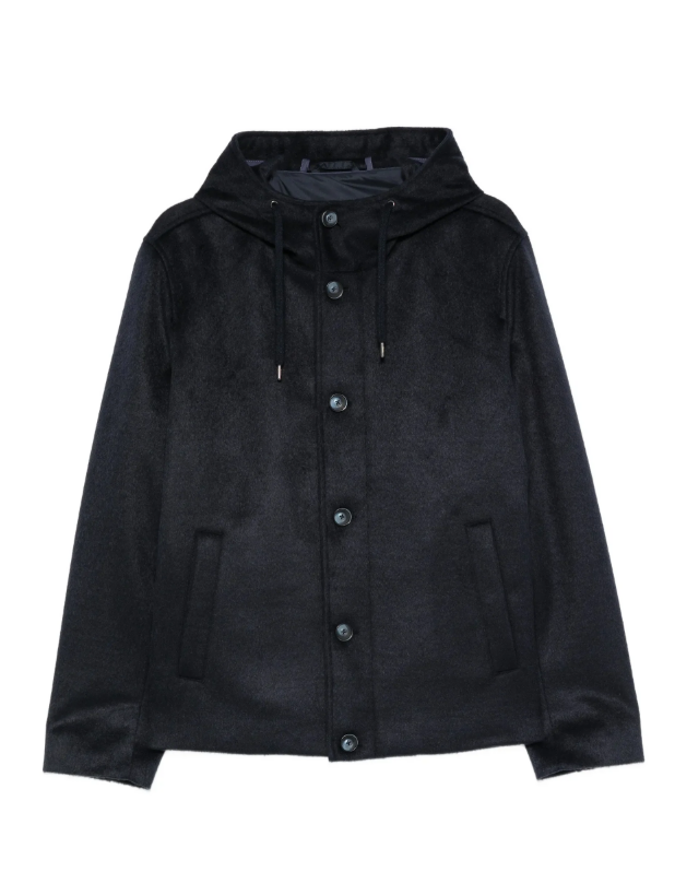 HOODED BUTTON-FASTENING JACKET<BR/> 