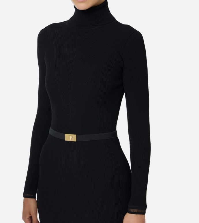ABITO IN MAGLIA CON CINTURA ELISABETTA FRANCHI AM07B56E2 110 Nero